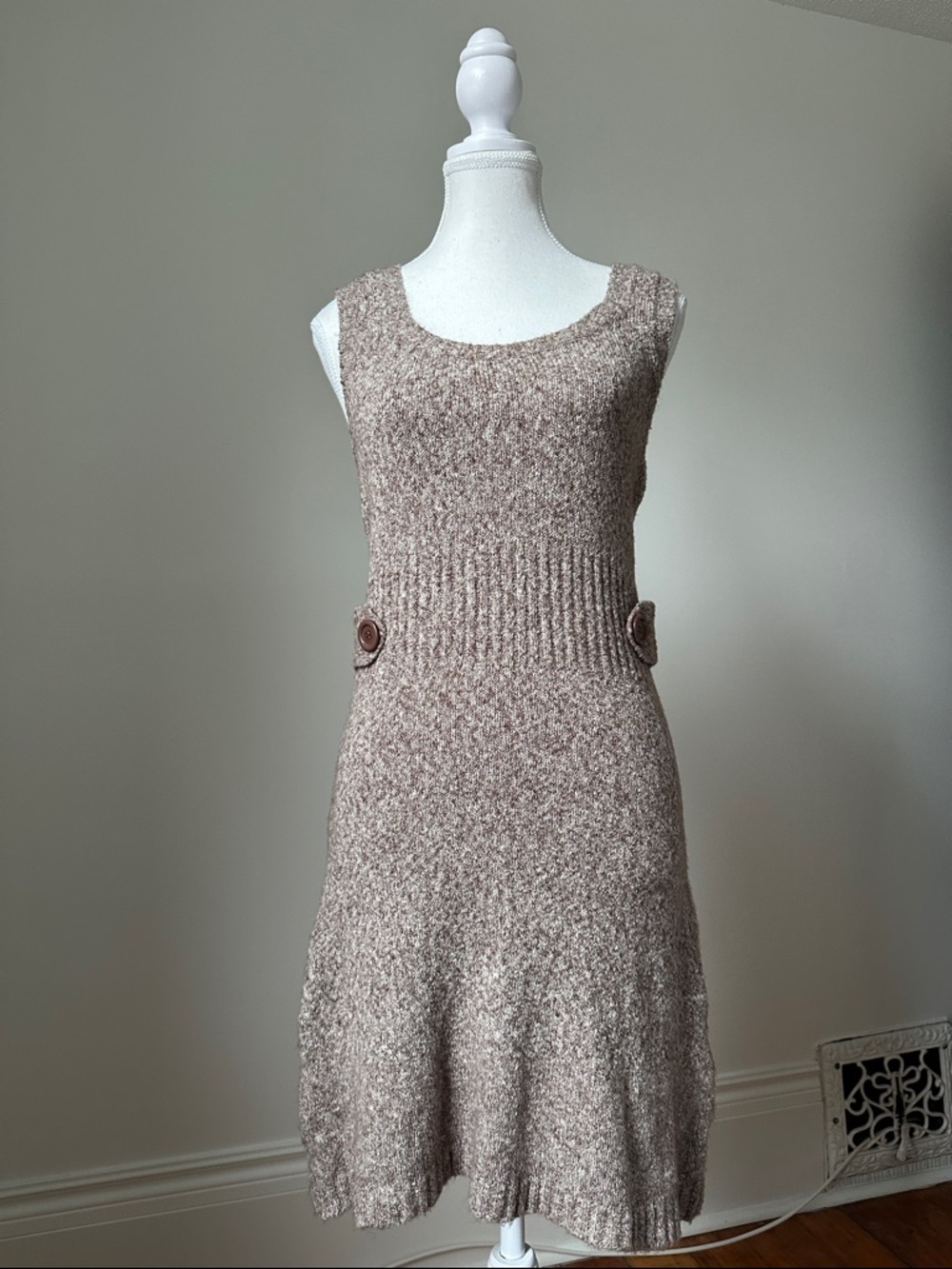 SUZY SHIER Y2K Cotton Knit Belted Cottage Preppy Bodycon Dress Size Medium